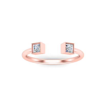 RKC-Moissanit-Prinzessin-Schliff-Ring mit offenem Band, zierlicher Ring aus 925er-Sterlingsilber, 14-Karat-Rosévergoldung, Gewicht 1,30 g, Breite 1,60 mm
