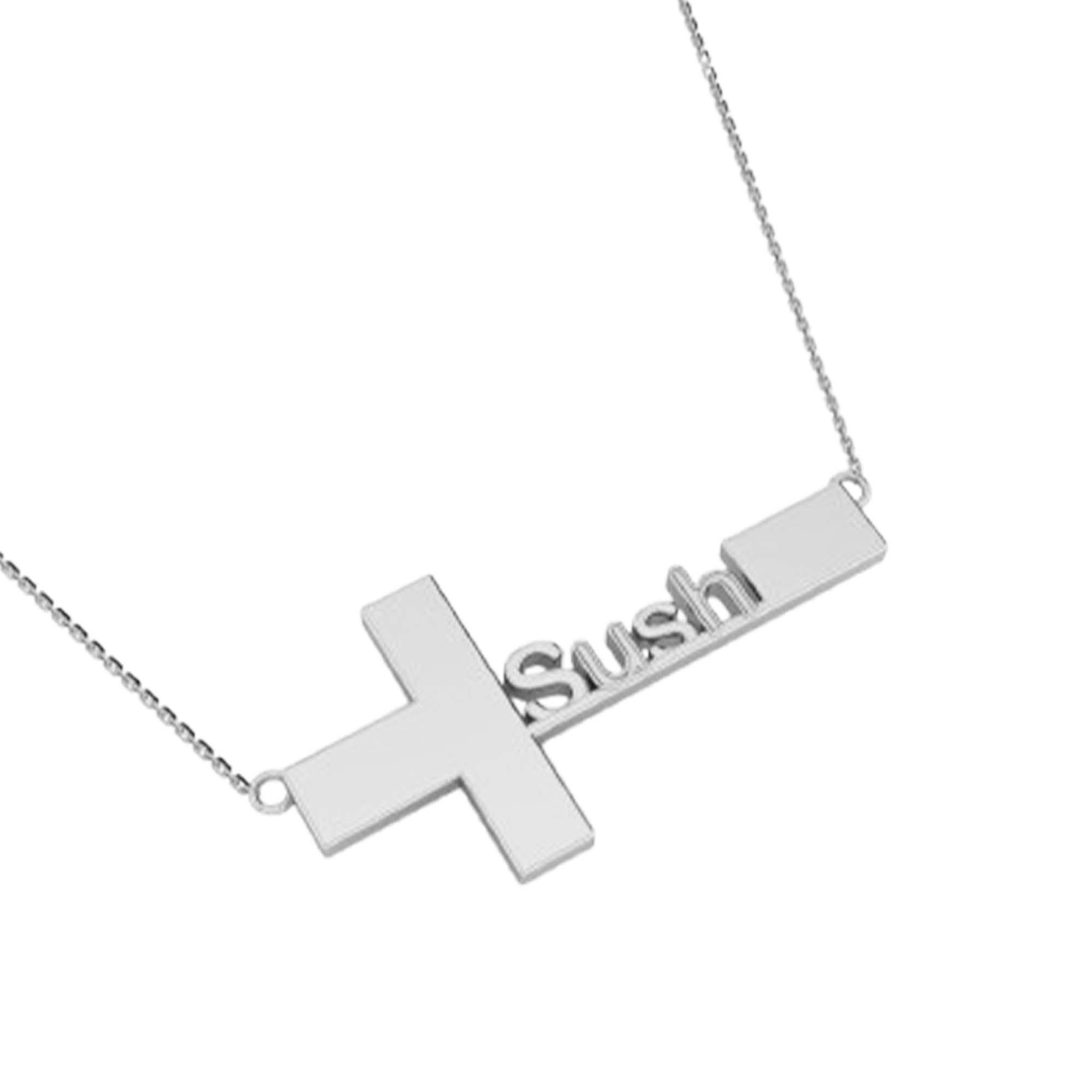 RKC SUSH Name Cross Shape Pendant Necklace Birthday Gift For Girls 925 Sterling Silver