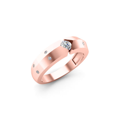 RKC Rundschliff-Moissanit-Männer-Versprechensbandring aus 925er Silber mit 14 Karat Gelbgold vergoldet, Gewicht 4 g, Breite 3,40 mm