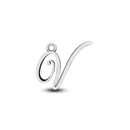 Ciondolo da donna con lettera "V" personalizzata in argento sterling RKC 925, placcato in oro bianco 14 carati, peso 3 g, altezza 12 mm