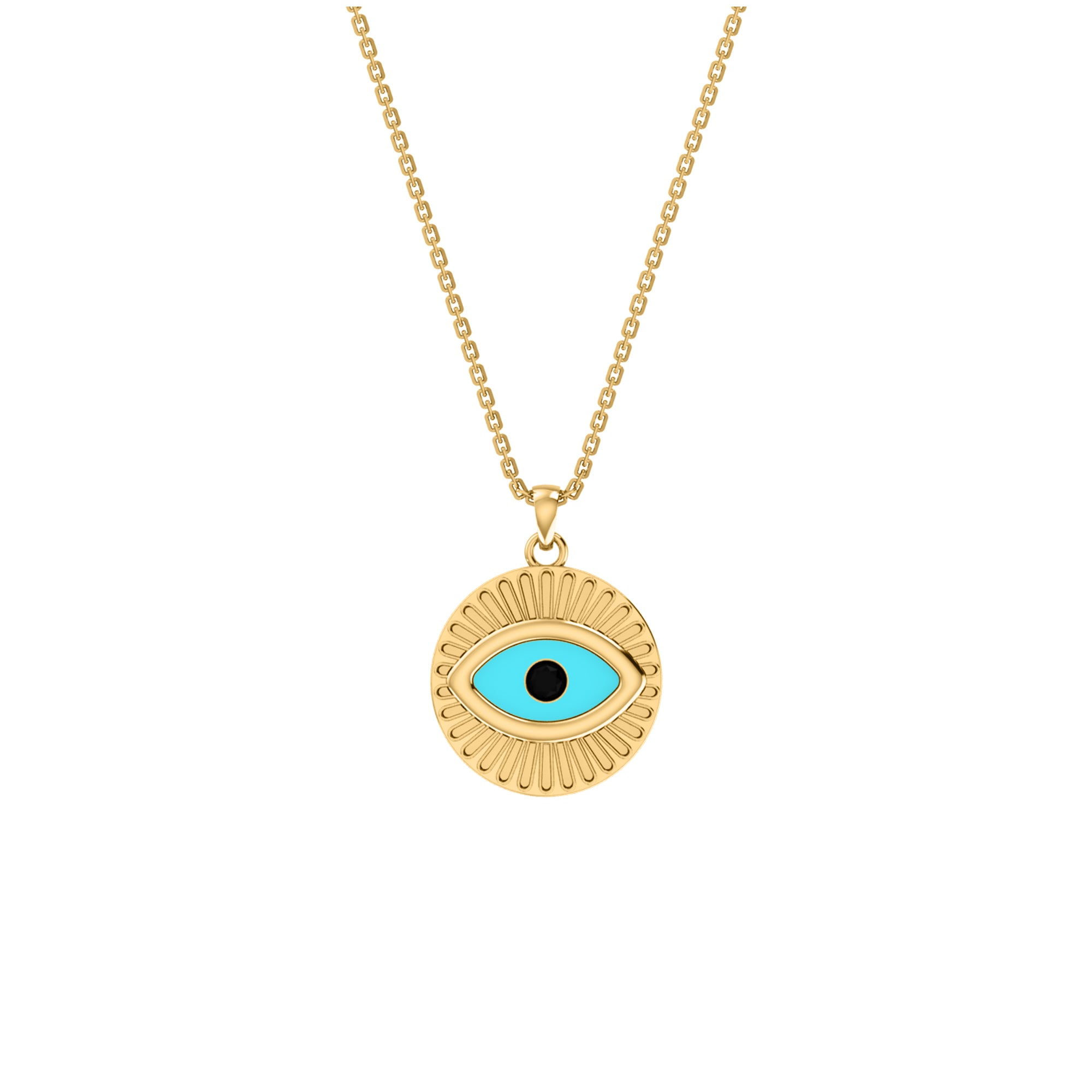 RKC 0,17 CT Emaille Evil Eye Anhänger 925 Silber 14K Gelbgold plattiert, Gewicht 5,80 GM, Höhe 20,00 MM
