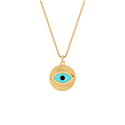 RKC 0,17 CT Emaille Evil Eye Anhänger 925 Silber 14K Gelbgold plattiert, Gewicht 5,80 GM, Höhe 20,00 MM