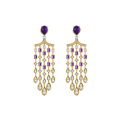 Orecchino da donna con pendente Halo in argento sterling RKC 925, oro giallo 14k, peso 8,00 GM, altezza 51,00 mm