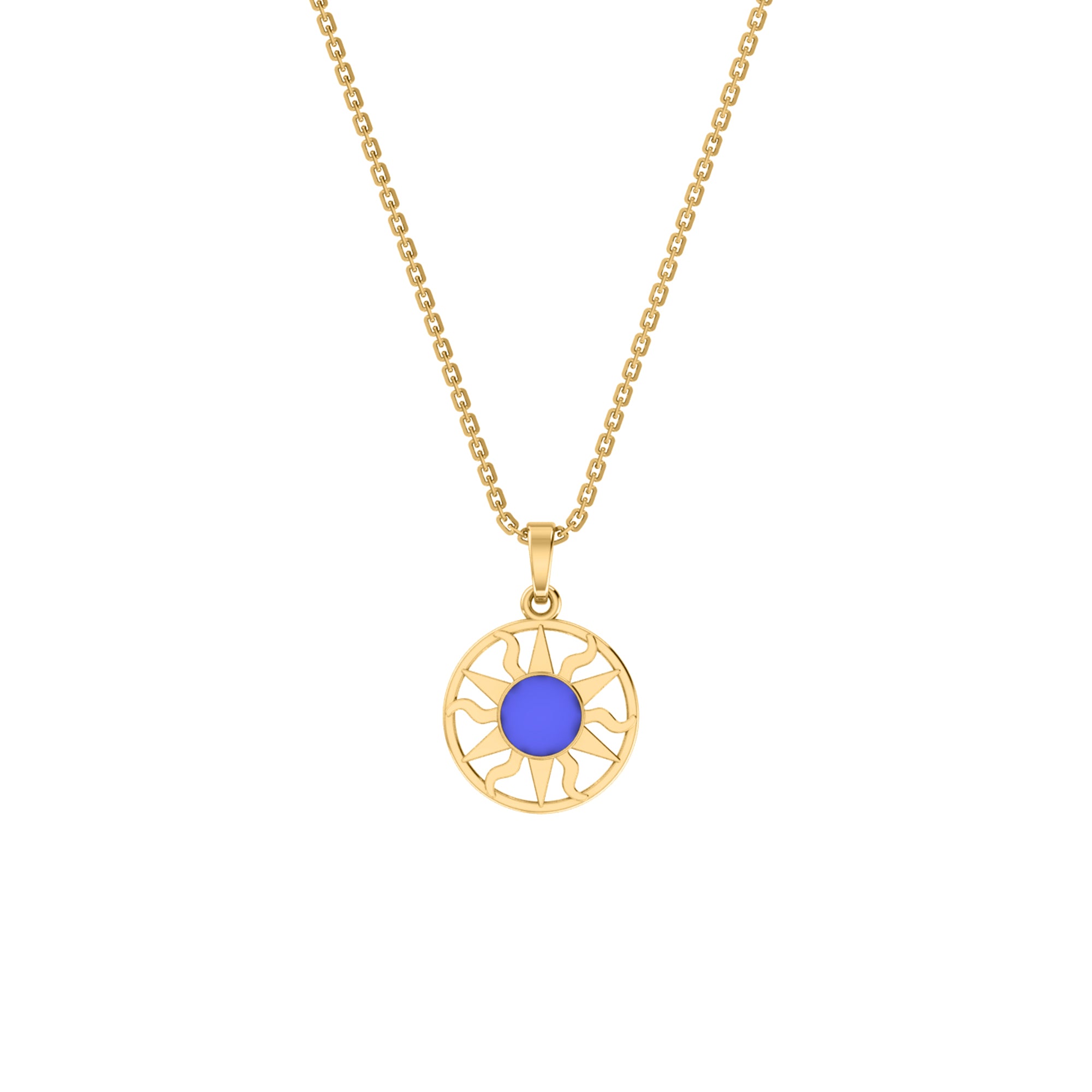 RKC Emaille-Sonnenanhänger, 925er Silberschmuck, 14 Karat Gelbgold vergoldet, Produktgewicht: 4,00 g, Höhe: 12,50 mm