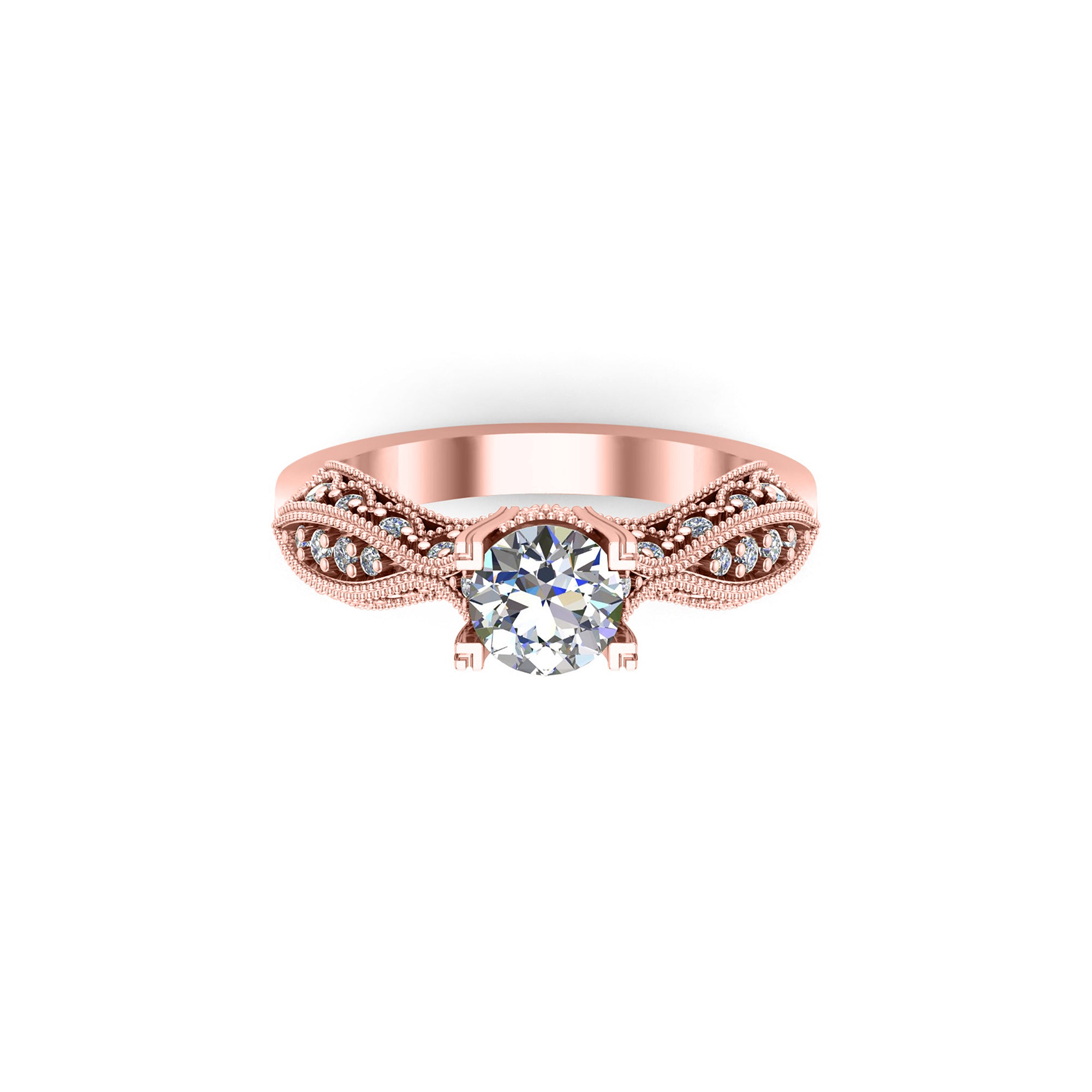 Anello da sposa solitario rotondo con moissanite Milgrain RKC in argento 925 placcato oro rosa Peso 4,70 g Larghezza 2,50 mm