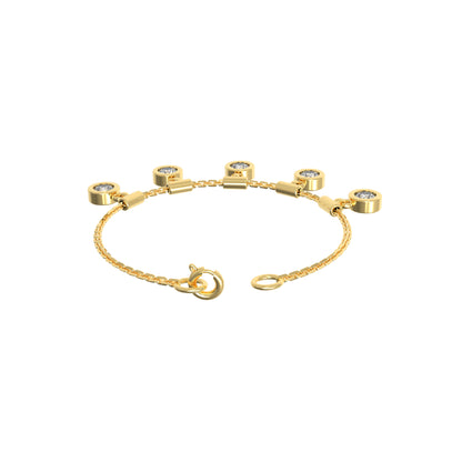 RKC 925 Sterling Silber 1,25 Karat Moissanit runder Charm-Damen-Armband, 14 Karat Gelbgold vergoldet, Gewicht 3,75 g