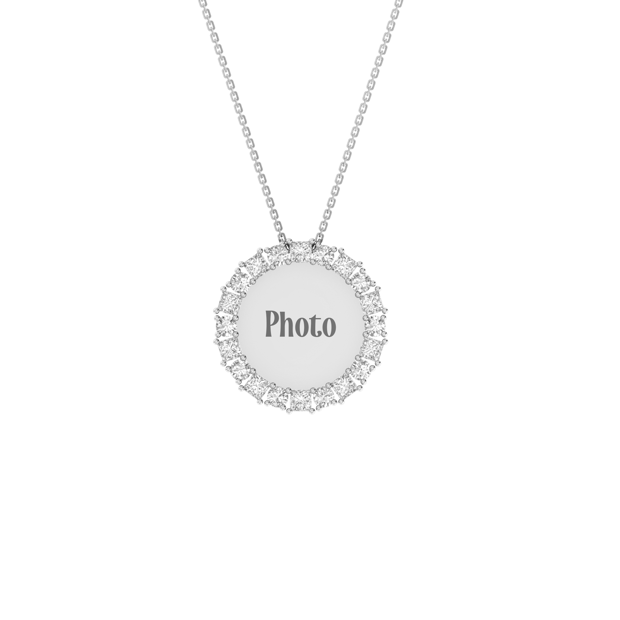 RKC 0.9 Ct Round And Princess Cut Diamond Photo Pendant Necklace 14k Yellow Gold Plated For Memory Weight - 5.50 gm