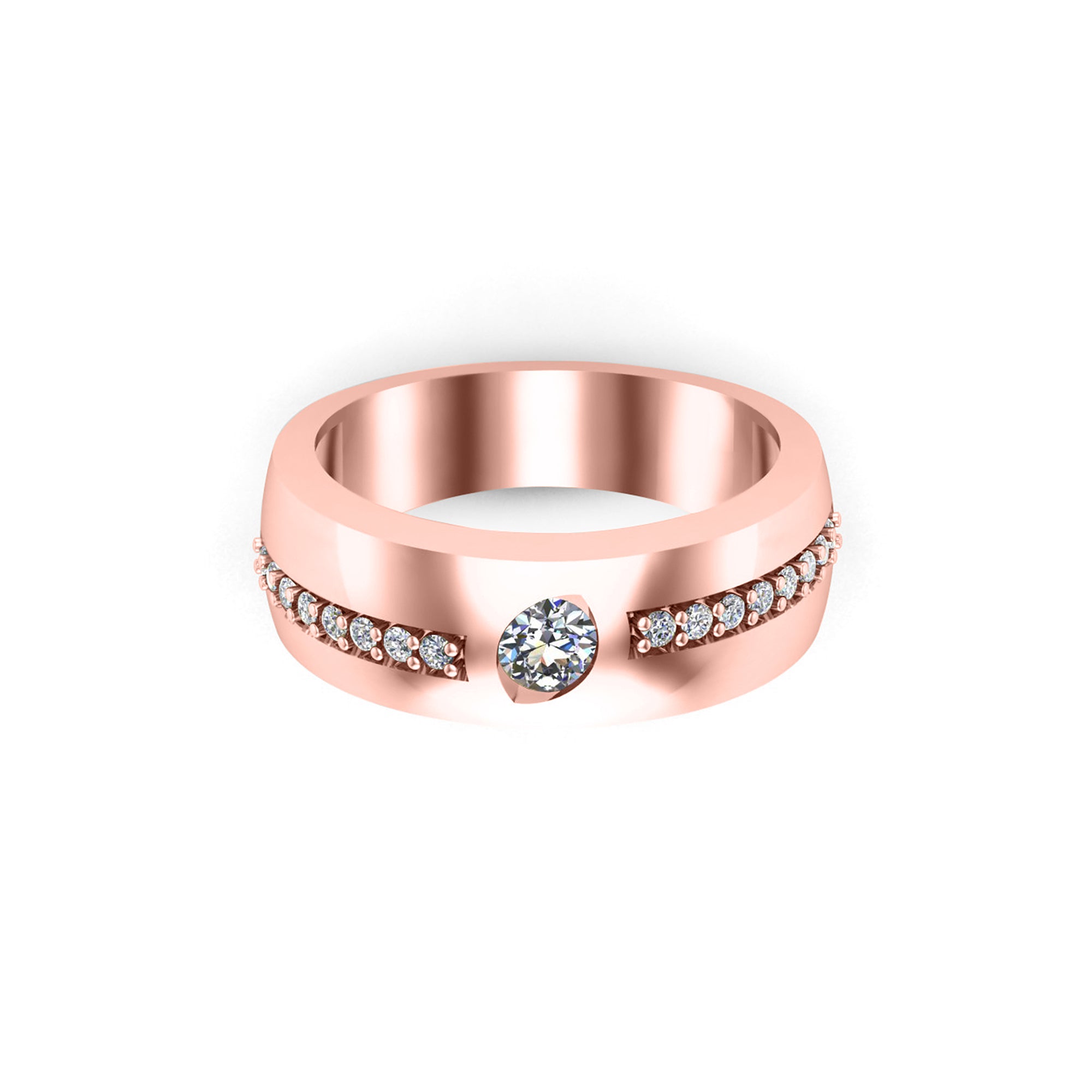 RKC Rundschliff-Moissanit-Verlobungsring, 925er Silber, 18 Karat Roségold vergoldet, für Herren, Gewicht 4 g, Breite 4,50 mm