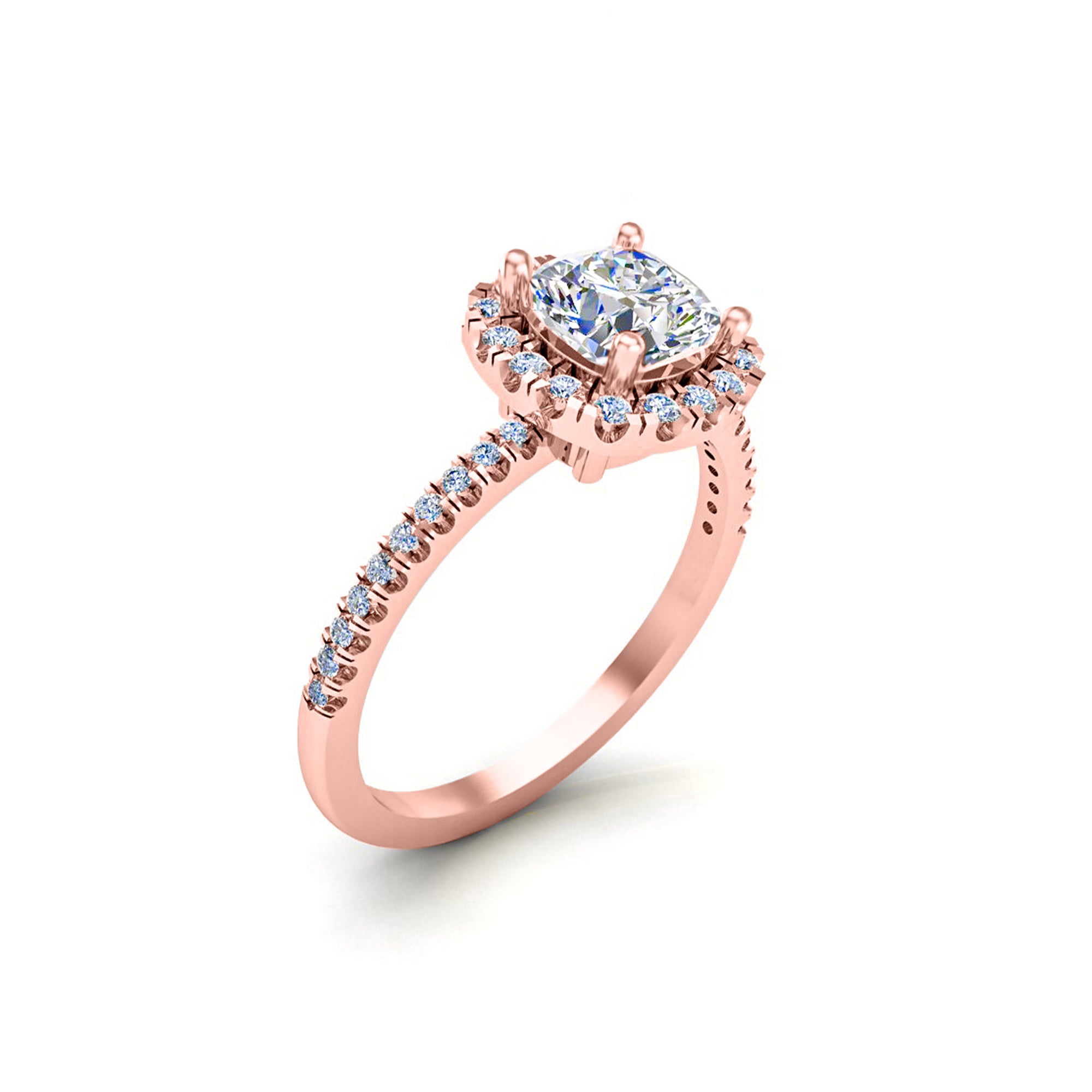Anello da donna RKC con taglio a cuscino Moissanite Halo per occasioni speciali, argento sterling 925 placcato oro giallo 14 carati, peso 2,20 g, larghezza 1,60 mm