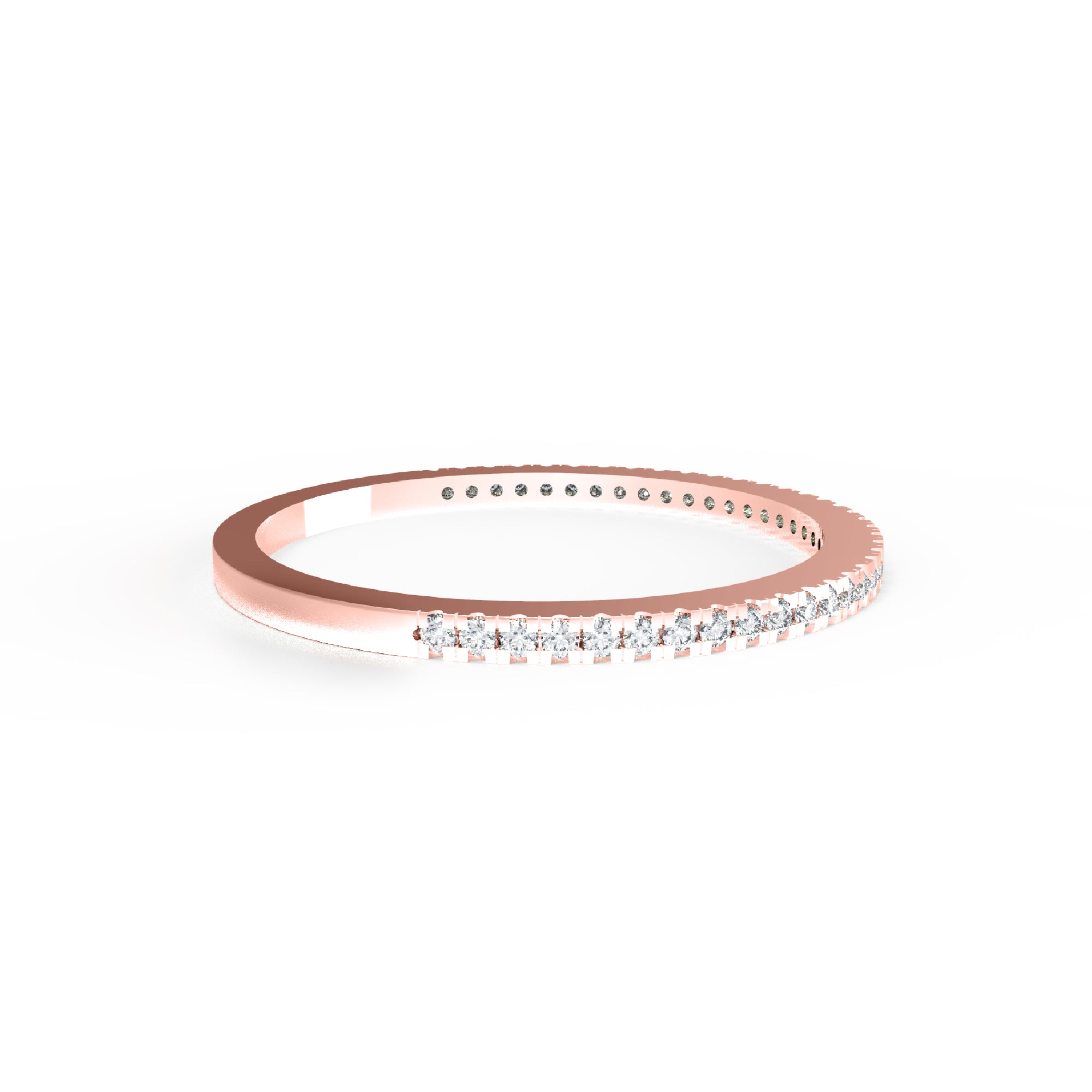 RKC Runder Moissanit-Ring aus 925er-Sterlingsilber, halbe Ewigkeit, stapelbarer Bandring für Damen, 925er-Silber, 14 Karat Roségold vergoldet, Gewicht 1,10 g, Breite 1,30 mm