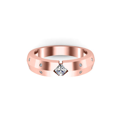 RKC Rundschliff-Moissanit-Männer-Versprechensbandring aus 925er Silber mit 14 Karat Gelbgold vergoldet, Gewicht 4 g, Breite 3,40 mm