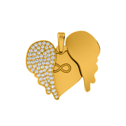 RKC Ciondolo a forma di cuore con ala di moissanite da 0,61 ct, gioielli in argento 925 placcato in oro rosa 14 carati, peso 6 g, altezza 23,50 mm