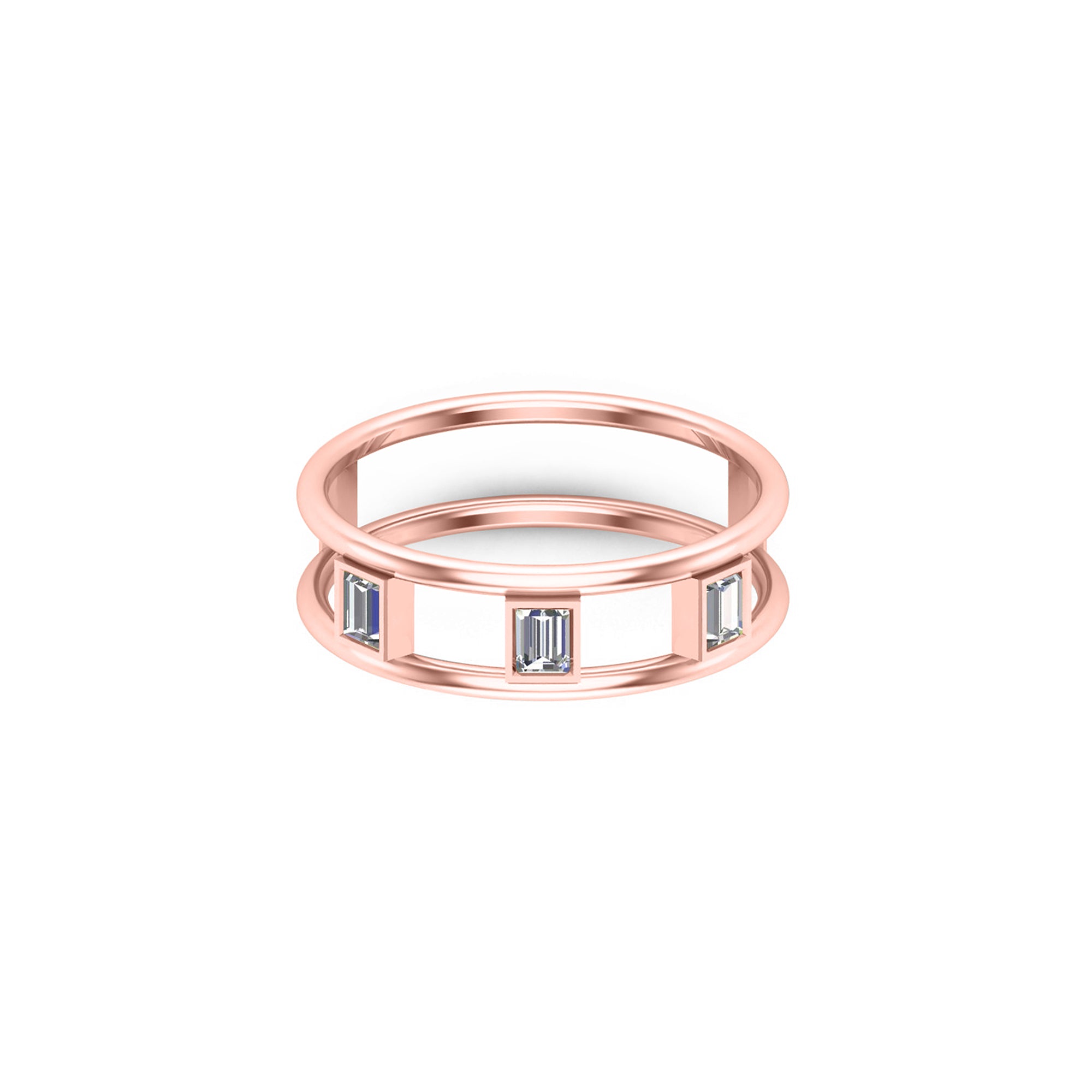 RKC Unisex-Ehering aus Moissanit im Baguetteschliff, 925er Silber, 14 Karat Gelbgold vergoldet, Gewicht 1,90 g, Breite 5,80 mm