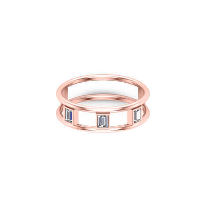 RKC Unisex-Ehering aus Moissanit im Baguetteschliff, 925er Silber, 14 Karat Gelbgold vergoldet, Gewicht 1,90 g, Breite 5,80 mm