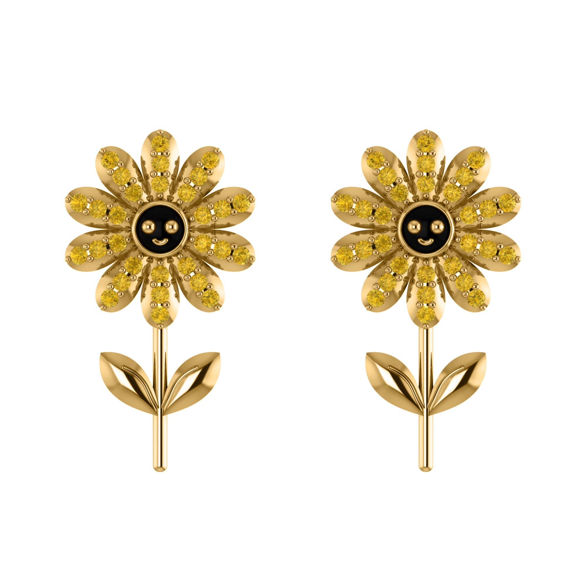 RKC 925 Sterling Silver Girasole Push Back Orecchino da donna in oro bianco 14k su peso 3,00 g, altezza 18,00 mm