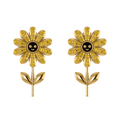 RKC 925 Sterling Silver Girasole Push Back Orecchino da donna in oro bianco 14k su peso 3,00 g, altezza 18,00 mm