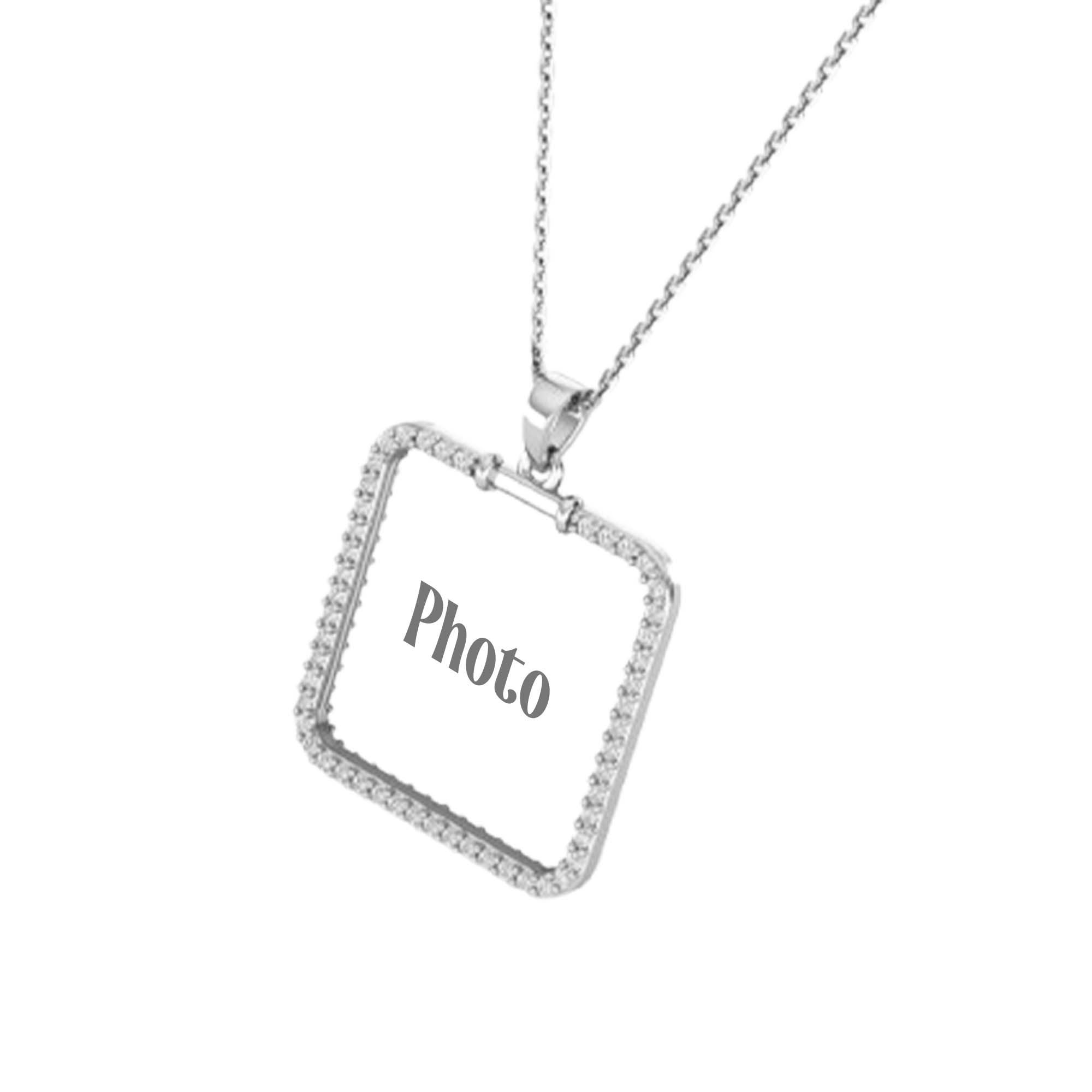 RKC Moissanite Square Shape Photo Locket Memory Pendant 14k Yellow Gold Plated 925 Silver