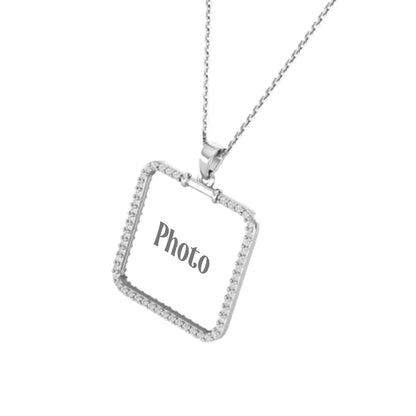 RKC Moissanite Square Shape Photo Locket Memory Pendant 14k Yellow Gold Plated 925 Silver