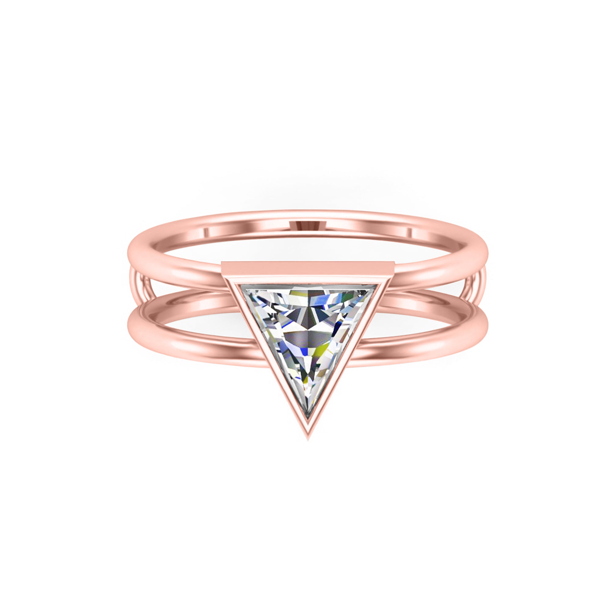 RKC Damen-Ehering mit Trillion-Schliff, Moissanit, 925er Sterlingsilber, 14 Karat Gelbgold vergoldet, Gewicht 3 g, Breite 5,70 mm