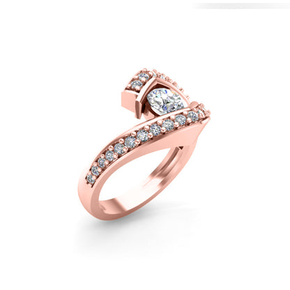 Anello bypass anniversario di fidanzamento con moissanite taglio rotondo RKC Argento sterling 925 placcato oro rosa 14 carati Peso 3,2 g