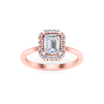 Anello di fidanzamento RKC con moissanite taglio smeraldo Halo, argento sterling 925 placcato oro giallo, peso 2,10 g, larghezza 1,50 mm