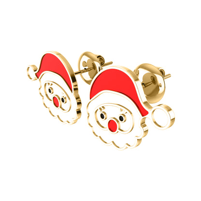 RKC Damen-Ohrstecker aus 925er-Sterlingsilber mit Weihnachtsmann-Emaille-Motiv, 14-Karat-Rosé-Gewicht, 4,50 g, Höhe 16,00 mm