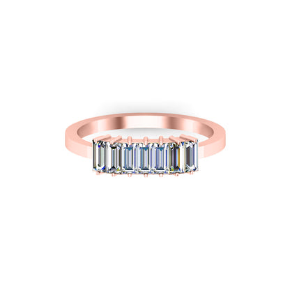 RKC Moissanit-Baguette-Ring mit sieben Steinen, Verlobungsring aus 925er Silber, 14 Karat Gelbgold vergoldet, Gewicht 1,60 g, Breite 1,50 mm