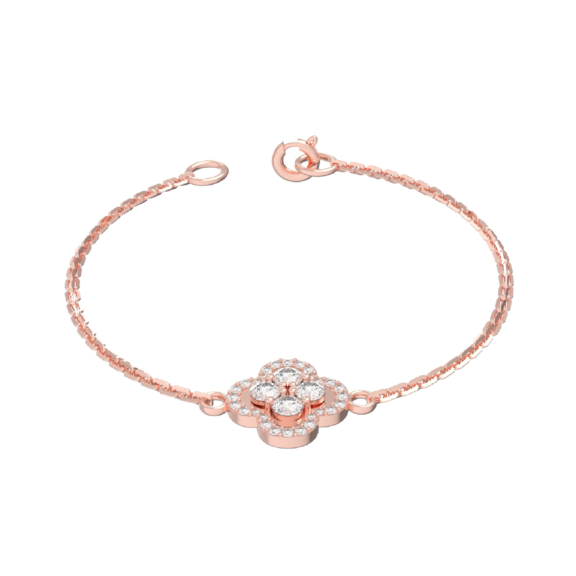 Bracciale da donna floreale in moissanite RKC in argento sterling 925 da 1,00 ct, placcato in oro giallo 14 carati, peso 2,85 ct
