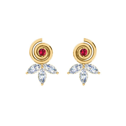 RKC Damen-Ohrring „Blume“ aus 925er-Sterlingsilber, 14 Karat Gelbgold mit einem Gesamtgewicht von 1,40 g, Höhe 11,40 mm