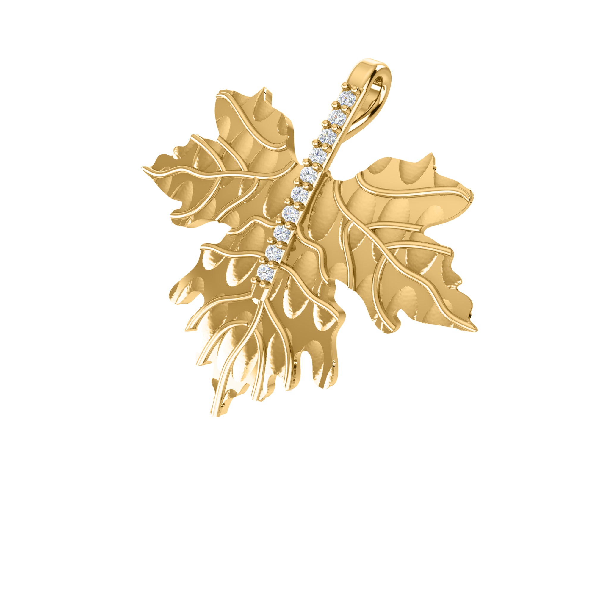 RKC 0,09 Karat Moissanit-Blatt-Anhänger, 925er Silber, Schmuck, 14 Karat Gelbgold vergoldet, Gewicht 5,60 g, Höhe 24,40 mm
