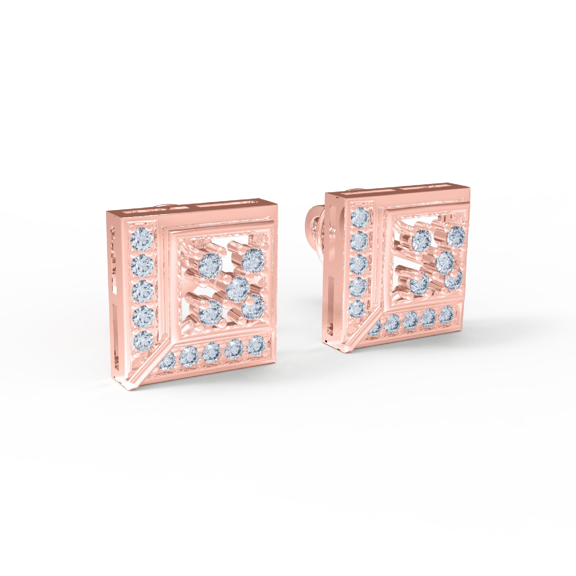 RKC 925 Sterling Silber Rundschliff kleiner quadratischer Ohrstecker, 14 Karat Rose über Produktgewicht 2,30 GM, Steinhöhe 9,00 mm
