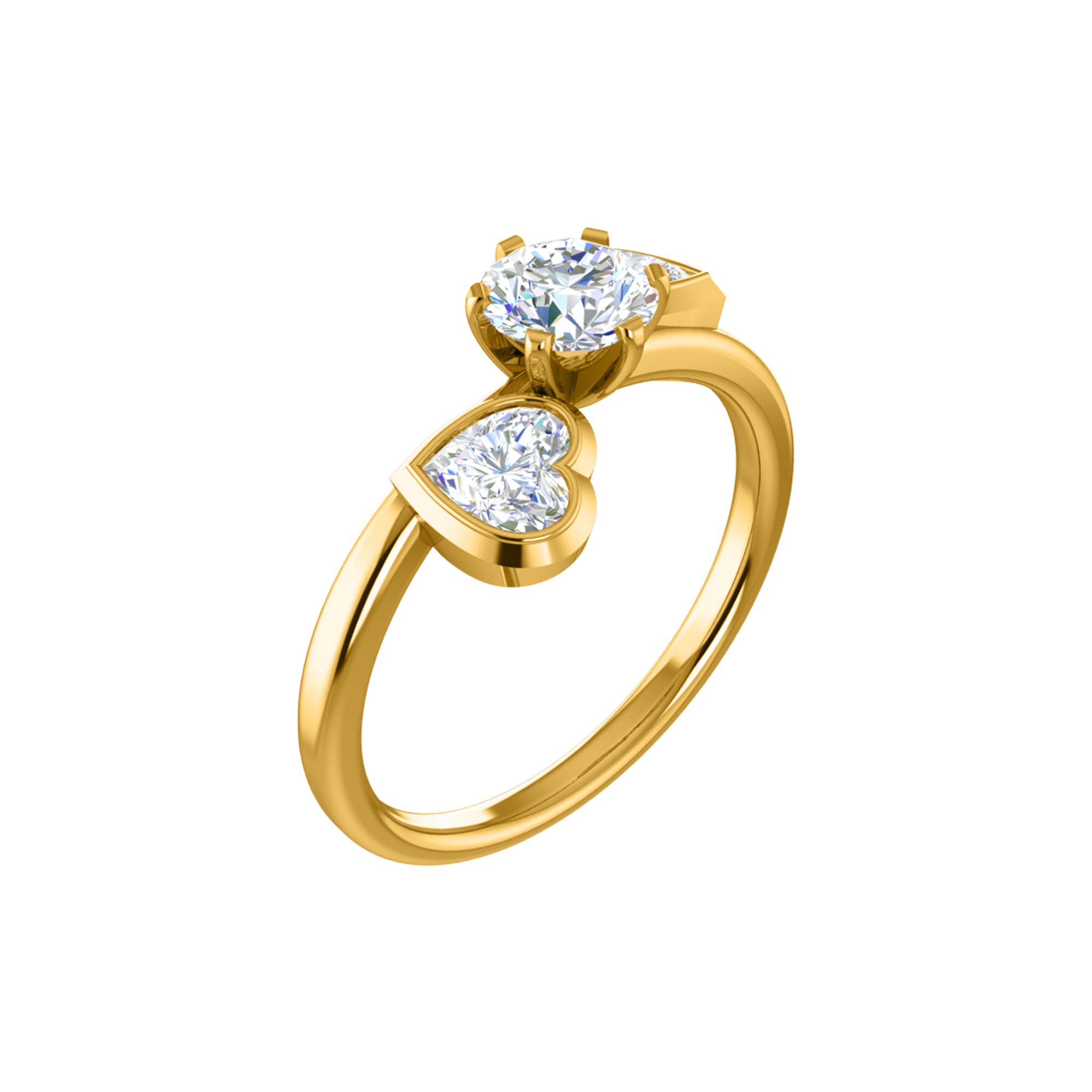 Anello di fidanzamento rotondo con tre pietre RKC in argento 925 placcato in oro giallo 14 carati per donna Peso 2,20 g