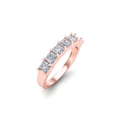 RKC Moissanit Sieben-Stein-Prinzessin-Schliff-Damen-Ehering, 925er-Silberring, 14-Karat-Rosévergoldung, Gewicht 2 g, Breite 2 mm