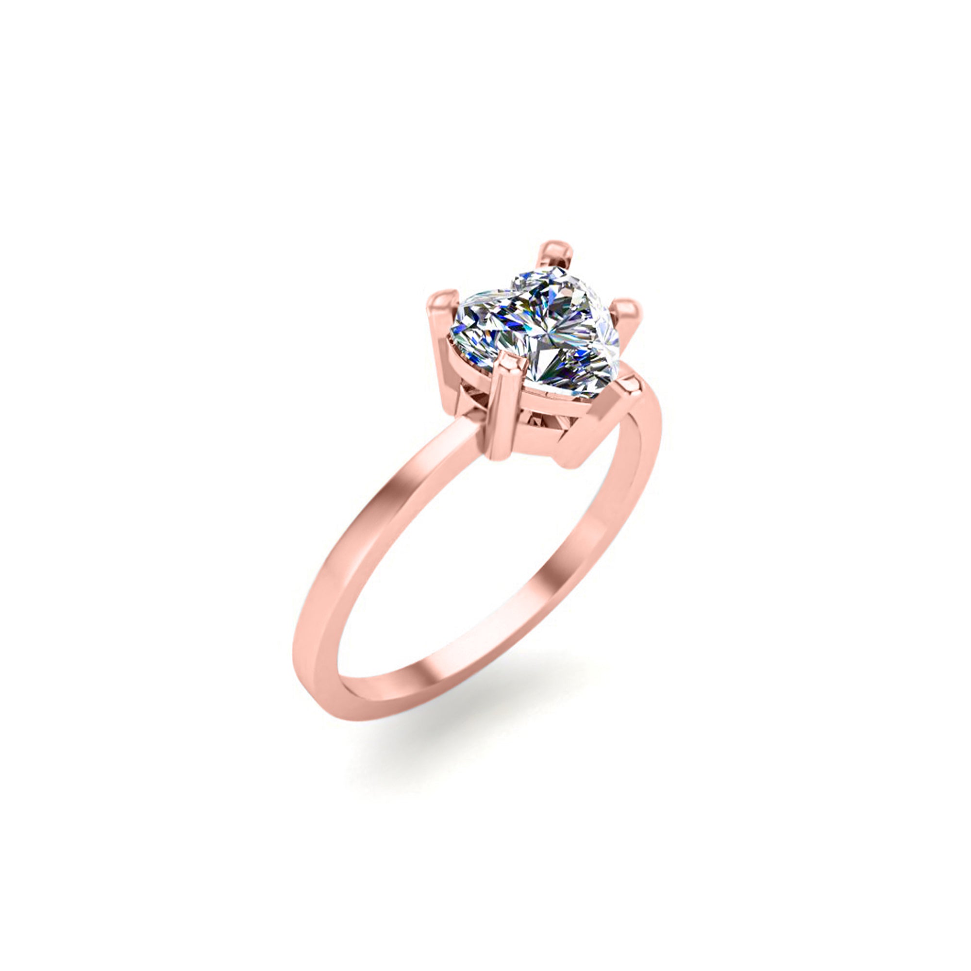 RKC Moissanit Schöner herzförmiger Solitärring aus 925er Sterlingsilber, 14 Karat Roségold vergoldet, Gewicht 1,90 g, Breite 1,50 mm