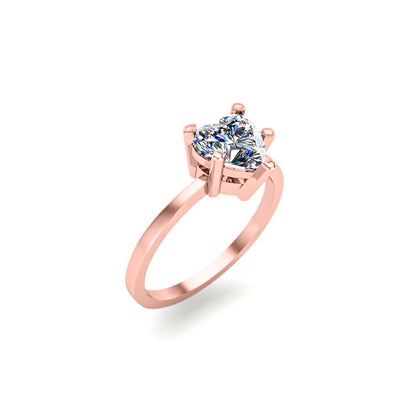 RKC Moissanit Schöner herzförmiger Solitärring aus 925er Sterlingsilber, 14 Karat Roségold vergoldet, Gewicht 1,90 g, Breite 1,50 mm