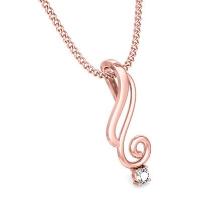 Ciondolo in moissanite da donna in argento sterling 925 RKC da 0,03 ct, finitura in oro rosa 14 carati, peso 2,5 g, altezza 16 mm