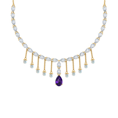 RKC Silver Statement Necklace 24 Carat Cubic Zirconia Necklace For Our Better Half Person Weight- 15gm