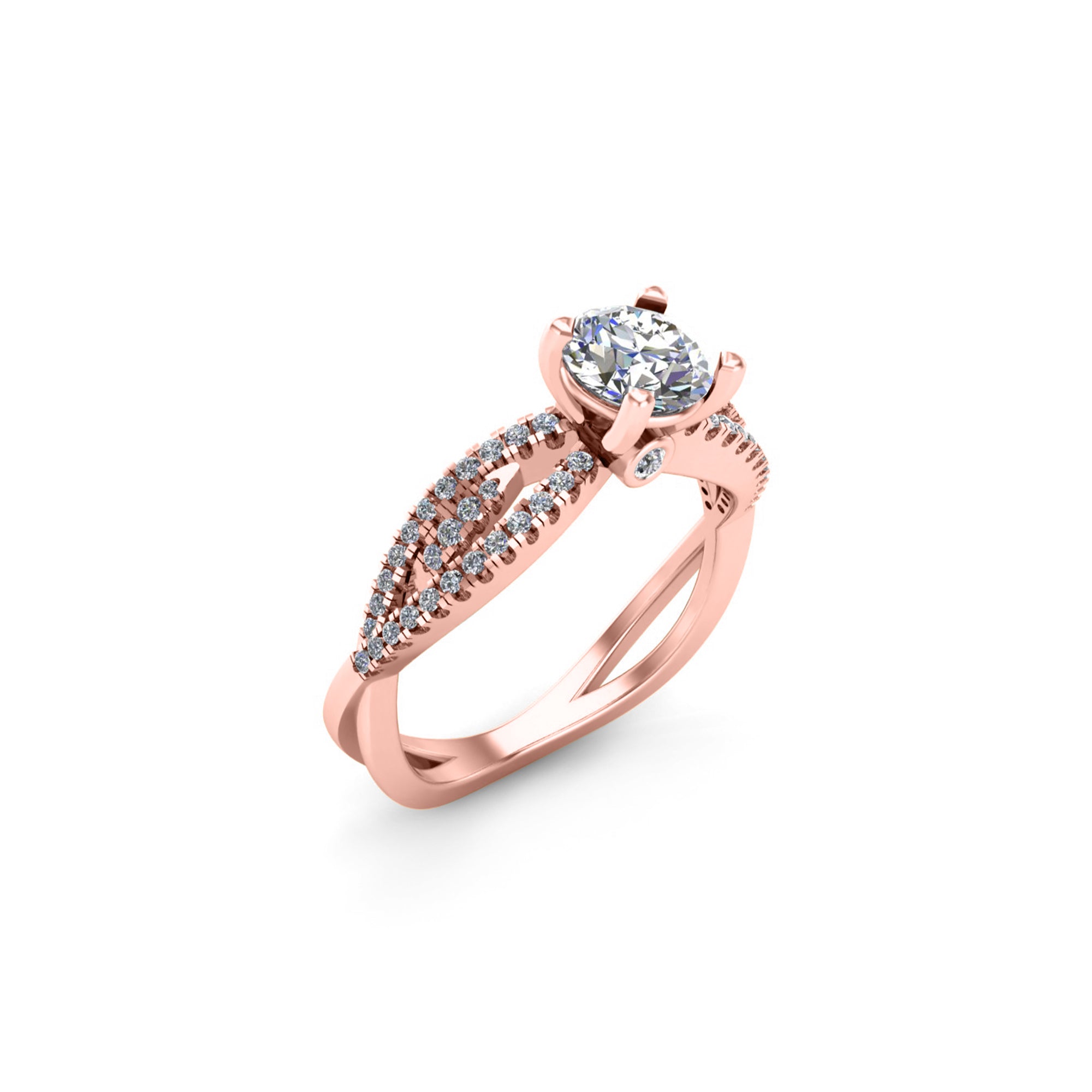 Anello di fidanzamento RKC rotondo GRA Moissanite Criss Cross Anello in argento 925 placcato oro rosa 14 carati Peso 3,50 g Larghezza 2,20 mm