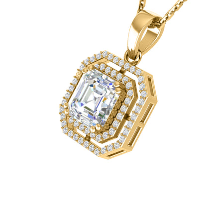 RKC 4,58 Karat Halo-Moissanit-Anhänger mit Kette, 925er Silberschmuck, 14 Karat Gelbgold vergoldet, Gewicht 5,50 g, Höhe 25,50 mm