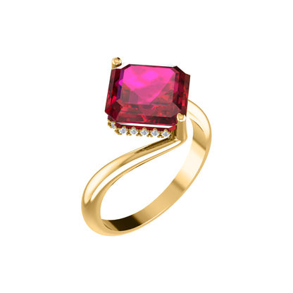 RKC Zircon Squared Beautiful Classic Solitaire Engagement Ring 14k Gold Over Birthday Gift