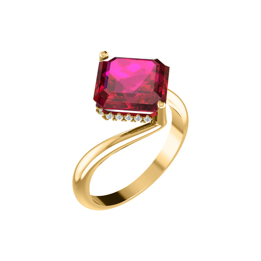 RKC Zircon Squared Beautiful Classic Solitaire Engagement Ring 14k Gold Over Birthday Gift