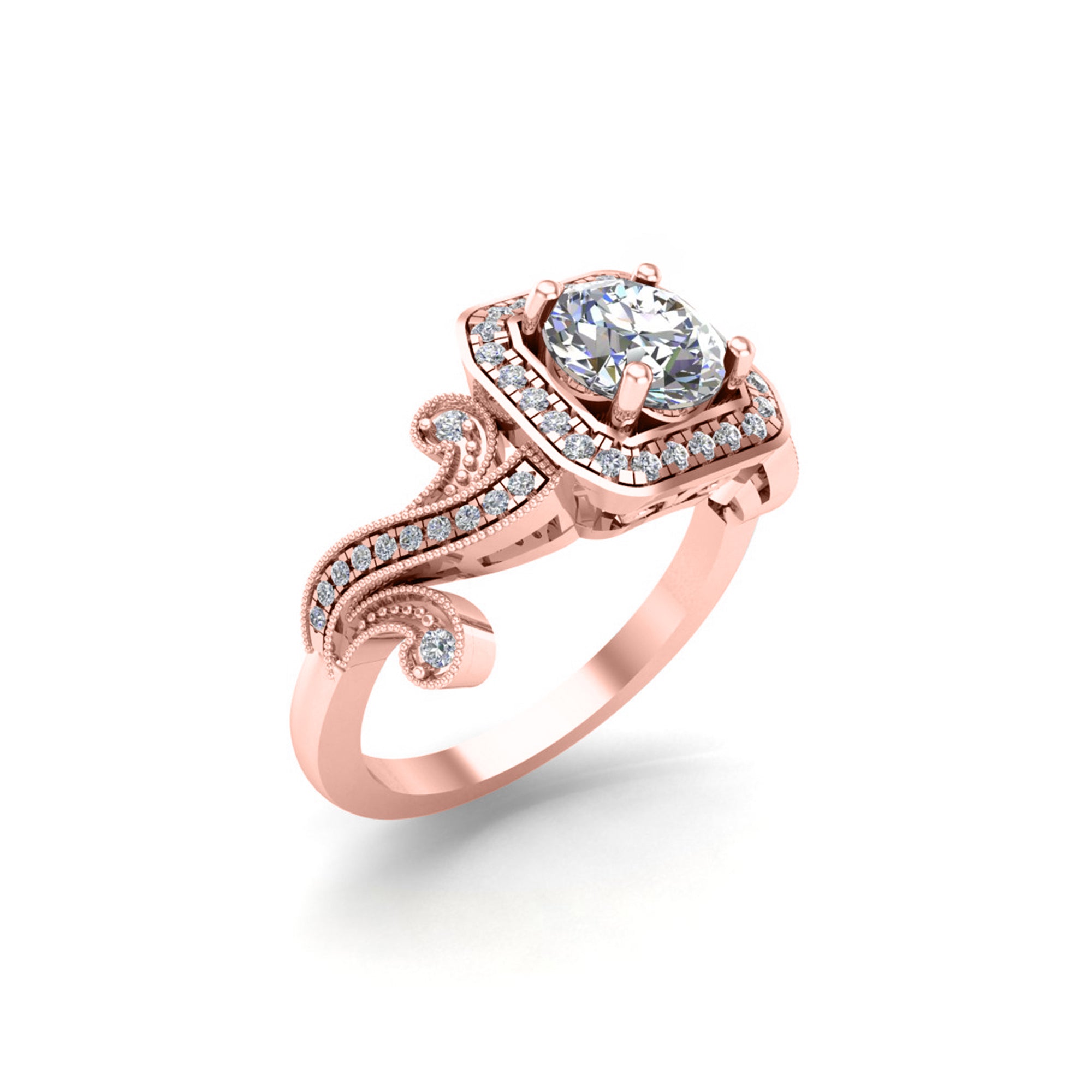 RKC Halo Taglio rotondo Moissanite Milgrain Fidanzamento, Fede nuziale Argento 925 Placcato oro giallo 14K Peso 3,30 g Larghezza 1,80 mm