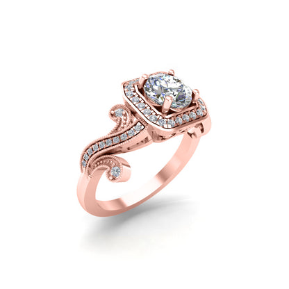 RKC Halo Taglio rotondo Moissanite Milgrain Fidanzamento, Fede nuziale Argento 925 Placcato oro giallo 14K Peso 3,30 g Larghezza 1,80 mm