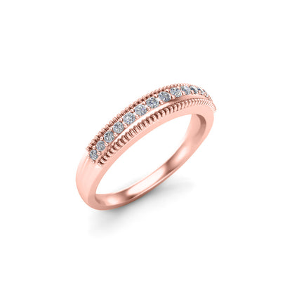 Anello a fascia nuziale mezza eternità rotondo RKC con moissanite, argento sterling 925, placcato oro rosa 14 carati, peso 3,80 g, larghezza 2 mm