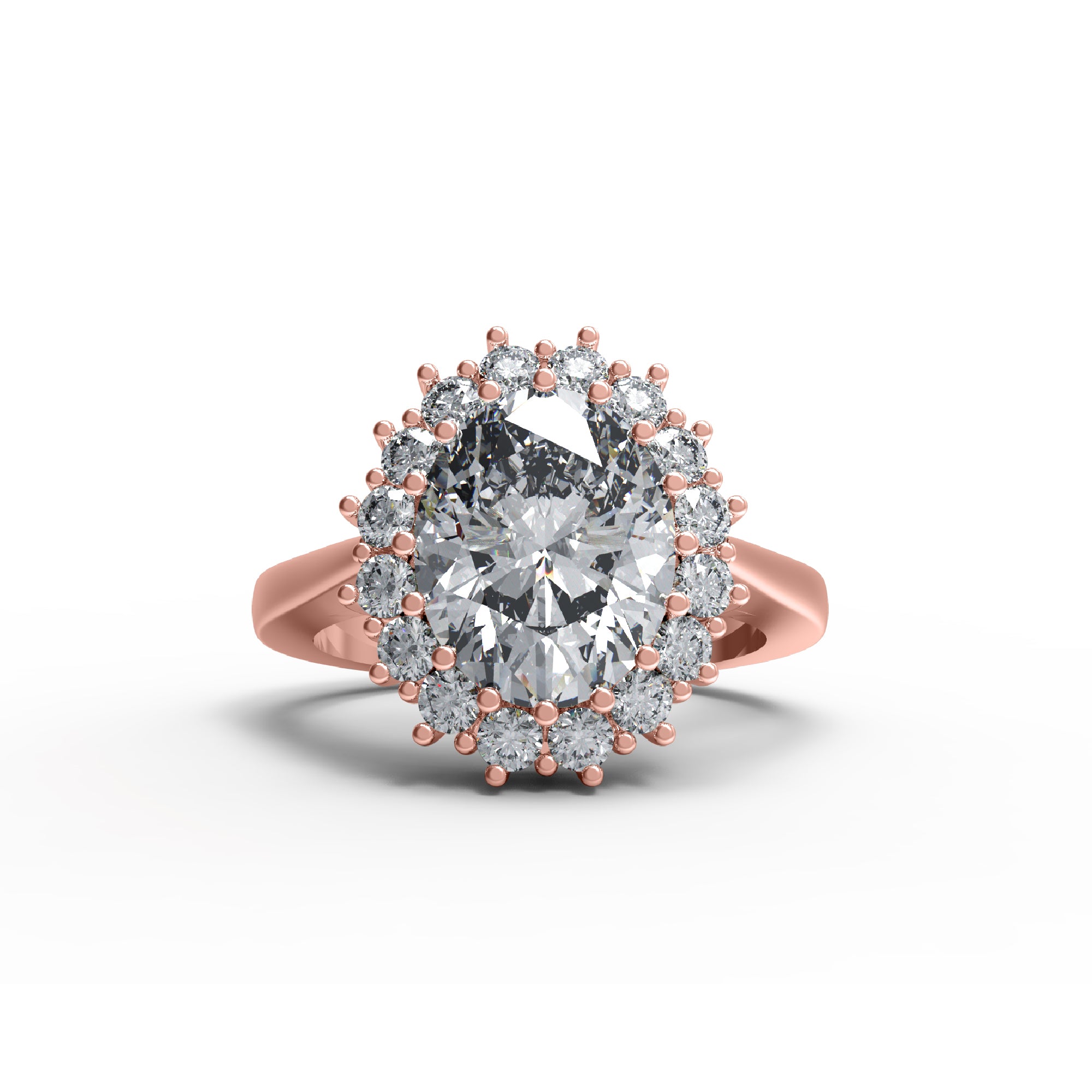 RKC Oval geschnittener Moissanit-Halo-Hochzeitstagsring, 925er Sterlingsilber, 14 Karat Gelbgold vergoldet, Gewicht 4 g, Breite 2,50 mm