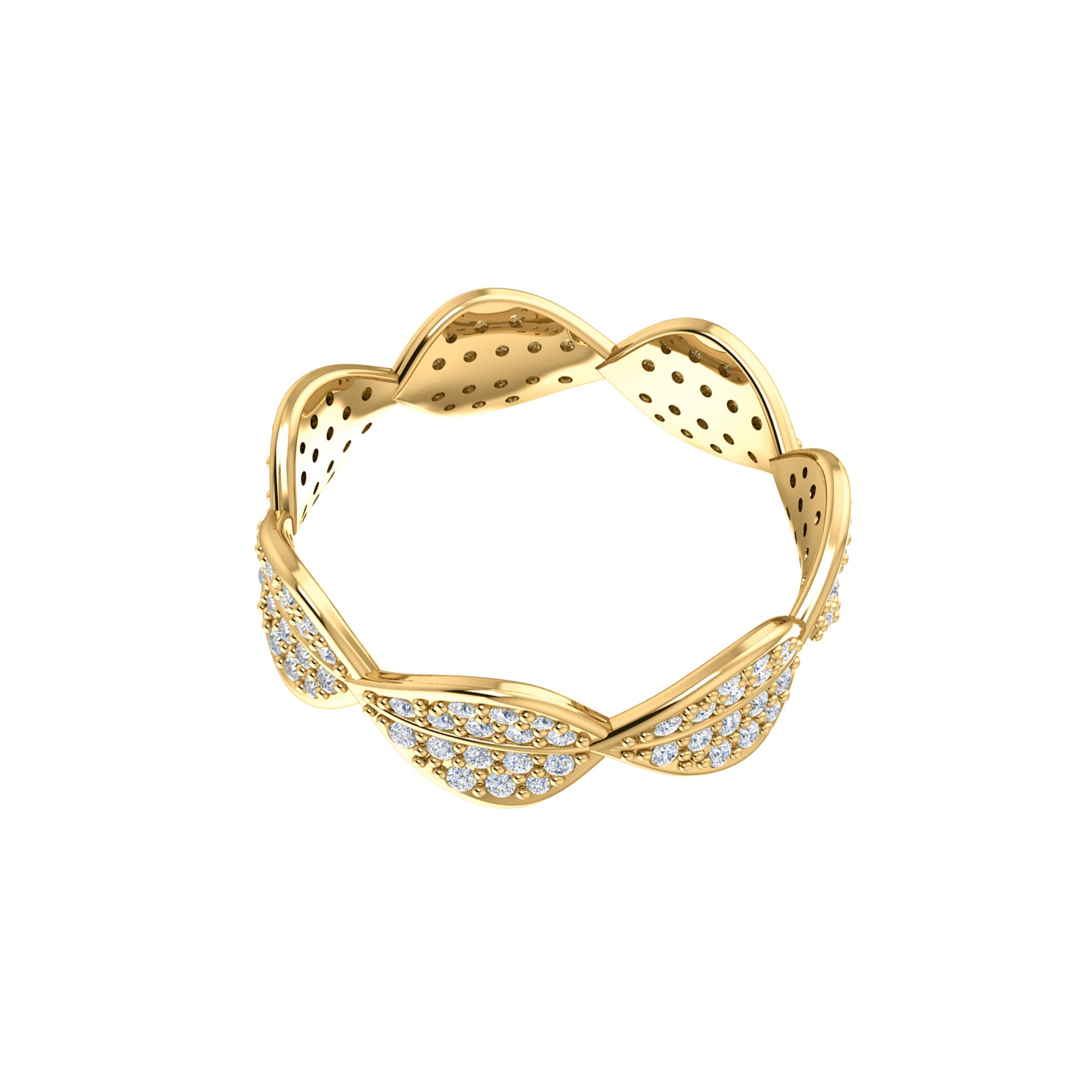RKC 0.52Ct Round Moissanite Eternity Leaf Engagement Ring 925 Silver 14K Yellow Gold Plated For Women's Wt 2.50gm