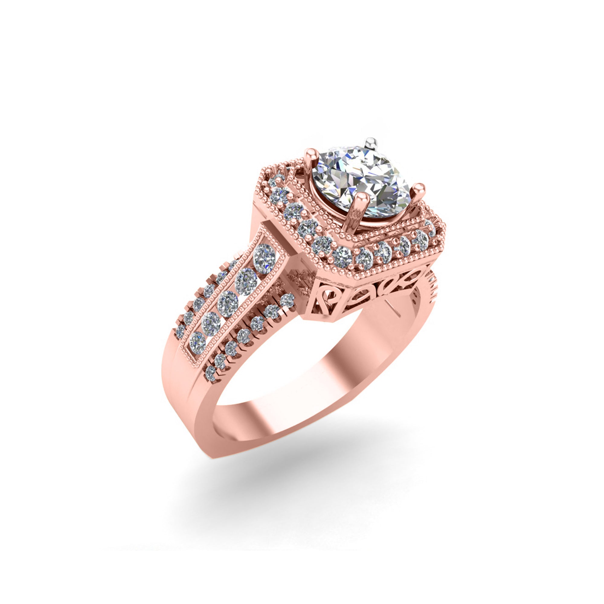 RKC Runder Moissanit-Verlobungs-Halo-Ring für Damen, 925er Silber, 14 Karat Gelbgold vergoldet, Gewicht 6,50 g, Breite 3,50 mm