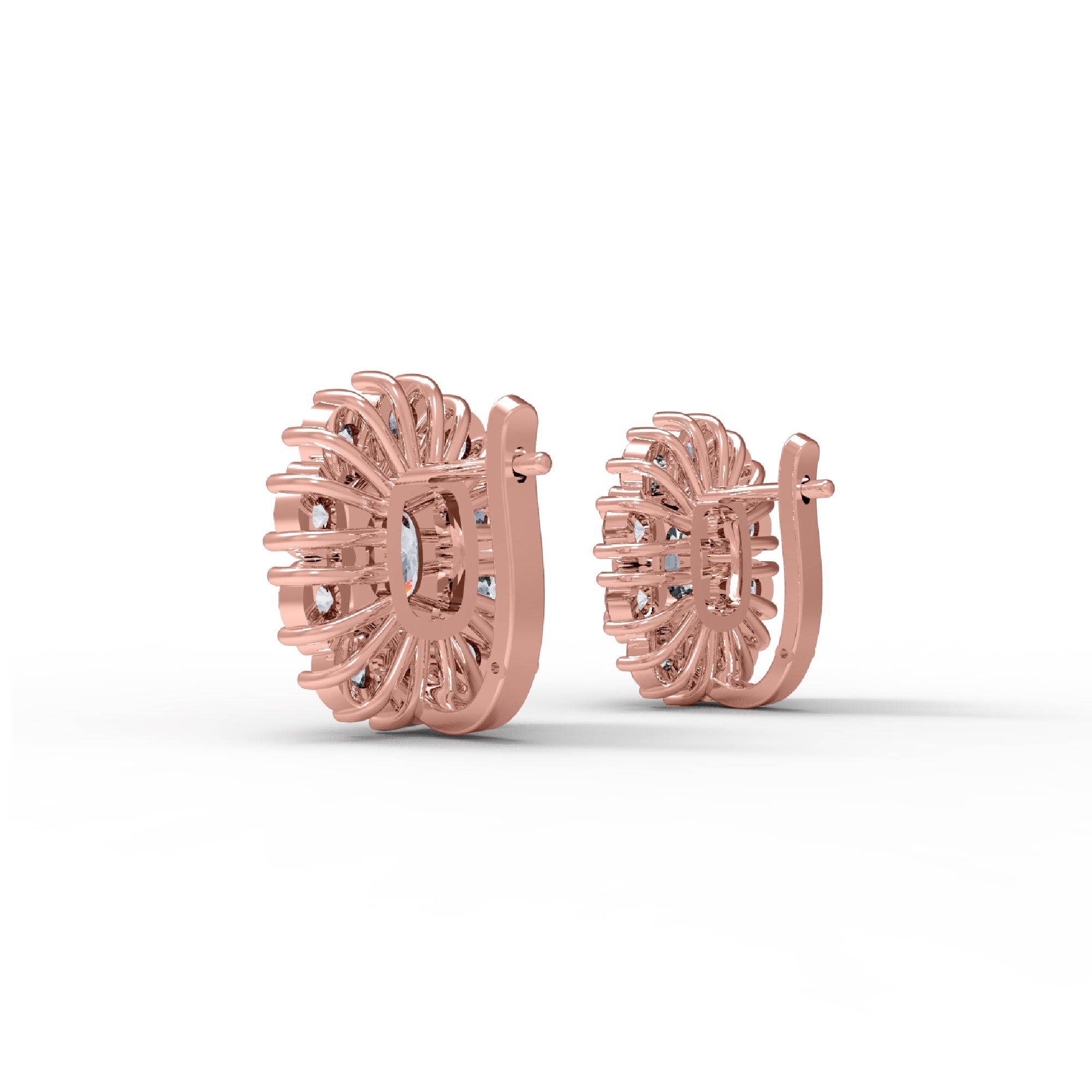 Orecchino da donna a bottone in argento sterling RKC 925 con rosa 14k sopra il prodotto Peso 7,50 GM Altezza 18,50 MM