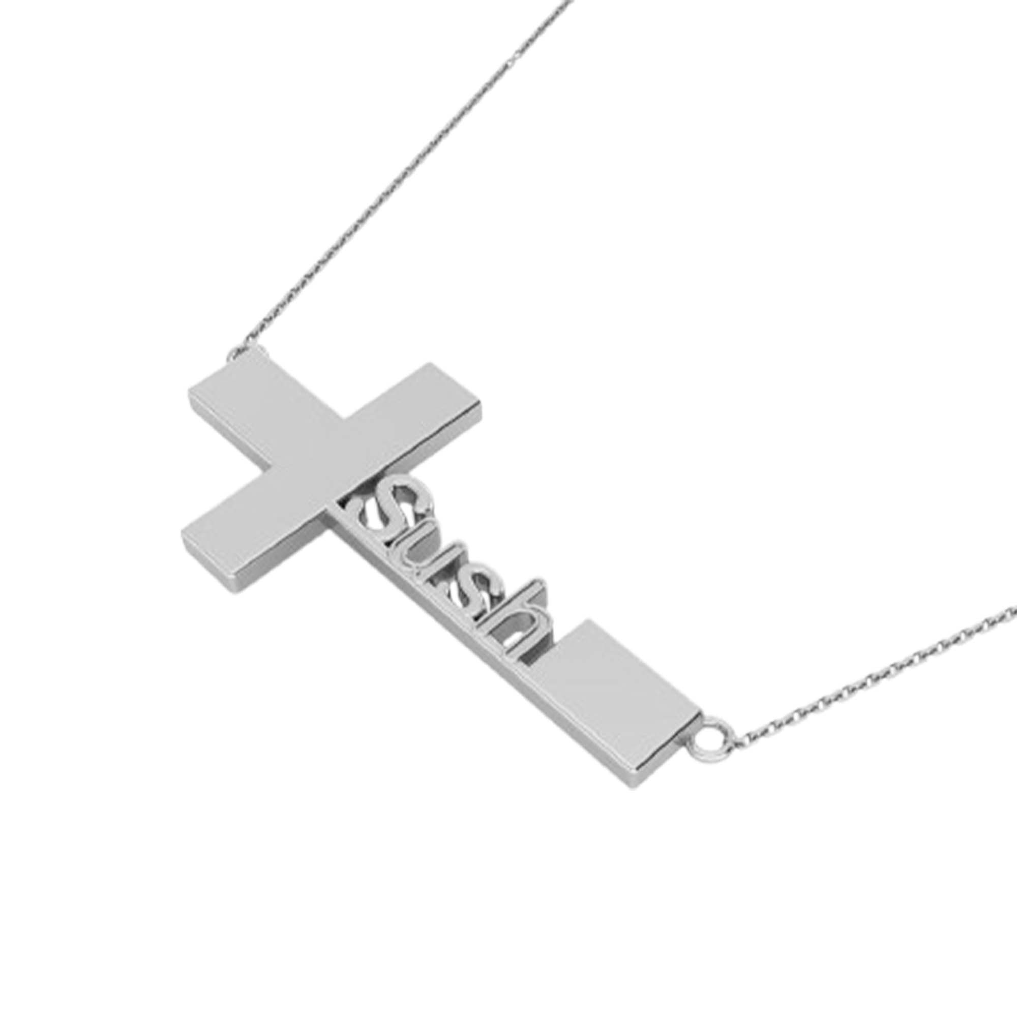 RKC SUSH Name Cross Shape Pendant Necklace Birthday Gift For Girls 925 Sterling Silver
