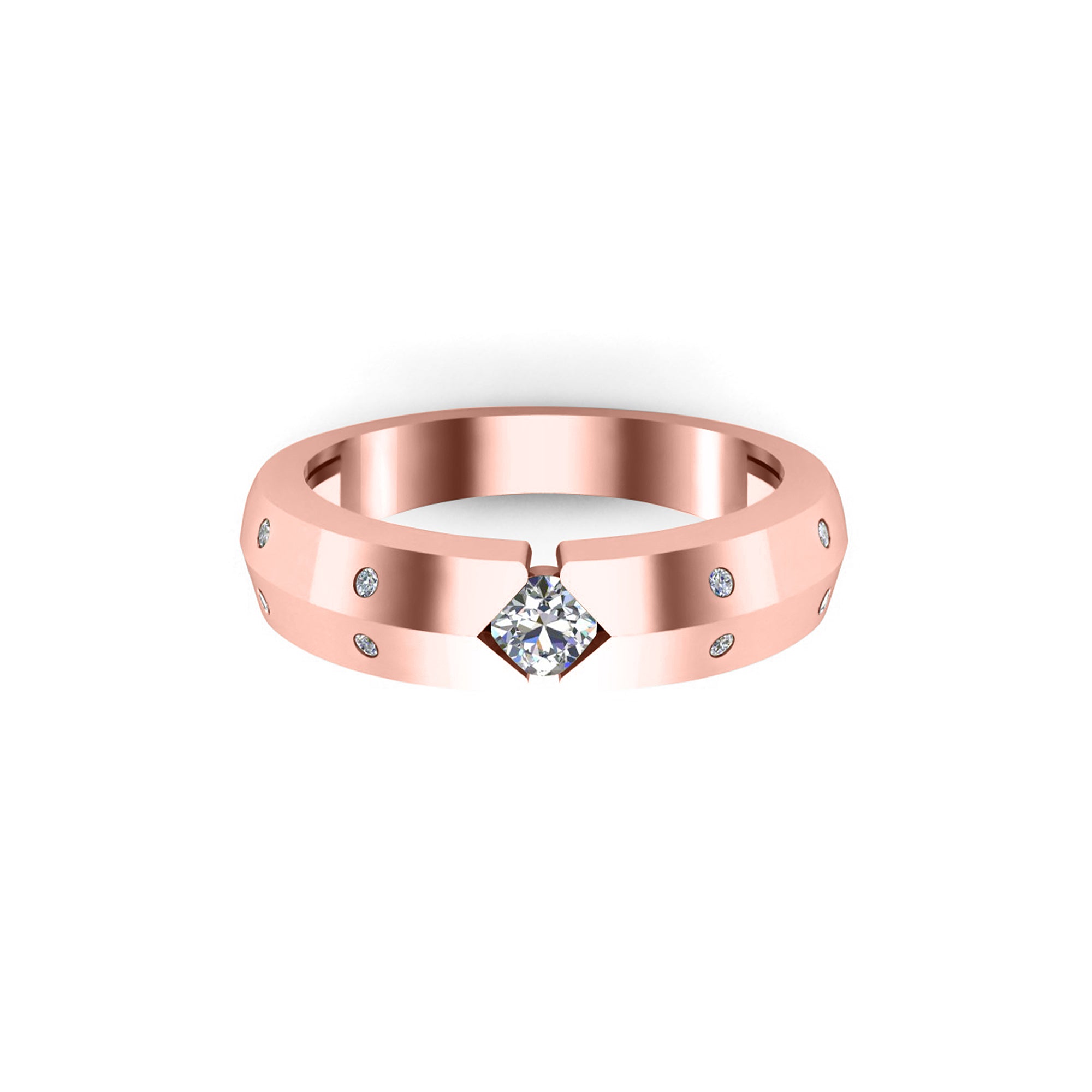 RKC Rundschliff-Moissanit-Männer-Versprechensbandring aus 925er Silber mit 14 Karat Gelbgold vergoldet, Gewicht 4 g, Breite 3,40 mm